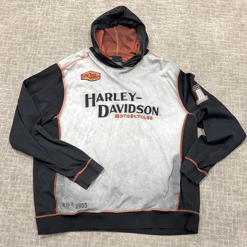 Harley-Davidson Black and Gray Sweatshirt with Orange Highlights M 2XL